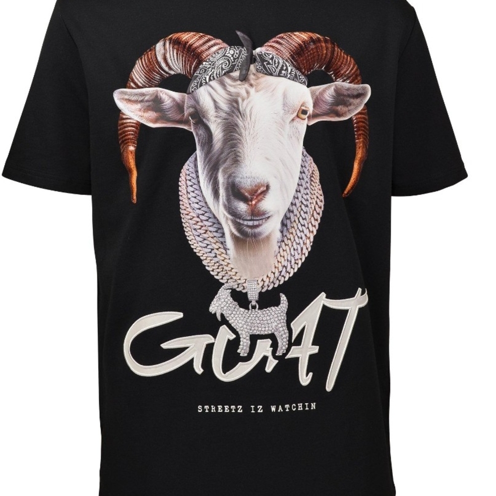 [STREETZ IS WATCHING WEAR]Black Graphic T-Shirt with Goat Design